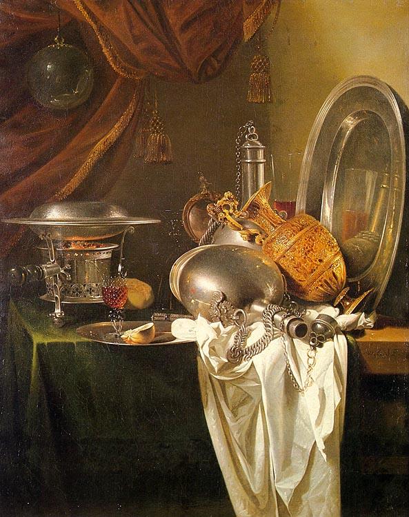 Willem Kalf Still Life with Chafing Dish, Pewter, Gold, Silver and Glassware oil painting image